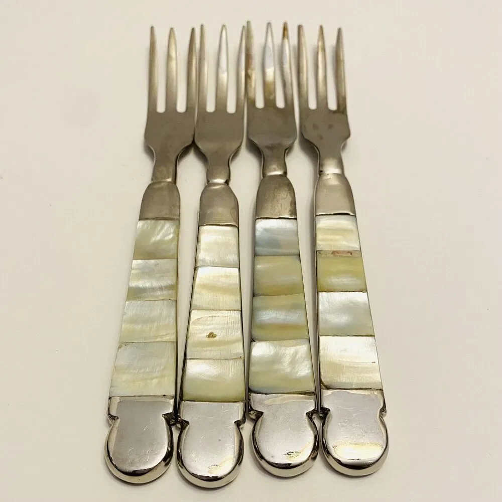 Towle Mother Of Pearl Seafood Forks Silver Plate Vintage Style India Qty Of 4